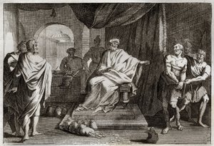Biblia Royaumonta, Nowy Testament: Przypowieść o talentach. Pan karze jednego ze swoich służących, który ukrył pieniądze, które mu dał. Ilustracja z 1811 roku. autorstwa Unknown artist