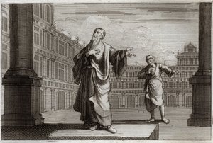 Biblia Royaumont, Nowy Testament: Przypowieść o faryzeuszu i celniku, który poszedł modlić się w świątyni. Ilustracja z 1811 roku. autorstwa Unknown artist