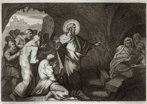 Biblia Royaumont, Nowy Testament: Zmartwychwstanie Łazarza przez Jezusa Chrystusa. Ilustracja z 1811 roku. autorstwa Unknown artist