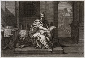 Biblia Royaumont, Nowy Testament: Ewangelista św. Marek z lwem. Ilustracja z 1811 roku. autorstwa Unknown artist