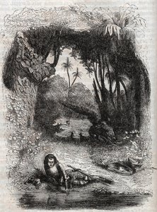 Ruggiero na wyspie Alcina, - 1851 rycina z poematu Orlando furioso (1516) Ludovico Ariosto, - Wydanie przetłumaczone z języka włoskiego przez hrabiego Tressan i opublikowane przez Gustave
