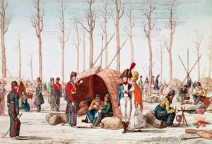 Rosyjscy żołnierze biwakujący na Polach Elizejskich, Paryż, Francja, 31 marca 1814 (rycina) autorstwa Unknown artist