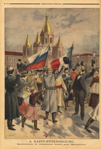 Rosyjscy ochotnicy w Sankt Petersburgu na francuską wyprawę z Madagaskaru. Grawer w „”Le petit journal”” 28.04.1895. Kolekcja Selvy. autorstwa Unknown artist