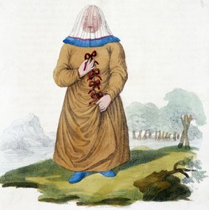 Rosjanka z plemienia Ostiak w tradycyjnym stroju (Chanty lub Khante: myśliwi paleosiberyjscy, założona na terenie leśnym doliny środkowego Obu). autorstwa Unknown artist
