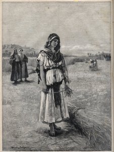 Ruth pracująca na polu Boaza (Booza) (Ruth i Boaz) - rycina z obrazu Druch-hajosa autorstwa Unknown artist