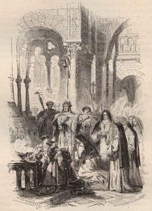 Żegluga św. Kunegundy Luksemburskiej (ok. 975-1033/1039) w 1024 r., przekazana przez wigilię Paderborn Meinwerk (ok. 975-1036) w opactwie benedyktynów w Kaufungen w Niemczech. Rycina z 1868 roku w „Histoire de Belgique od czasów prymitywnych do autorstwa Unknown artist