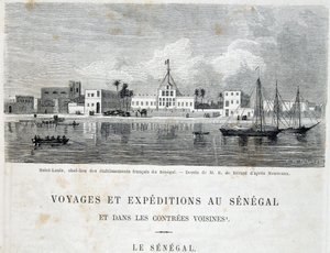 Saint-Louis, stolica francuskich zakładów w Senegalu - w „”Voyage et voyages au Sénégal”” w Tour du Monde, II trym. 1861 autorstwa Unknown artist