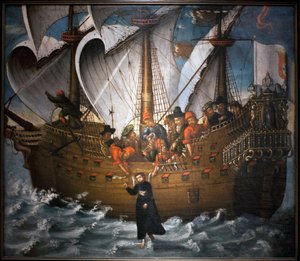 Święty Franciszek Ksawery (1506-1552), cud dokonany w Japonii około 1549 r. - Obraz anonimowy, olej na płótnie, połowa XVII w. (Anonimowy obraz z połowy XVII w., przedstawiający cud, którego powinien dokonać św. Franciszek Xavi autorstwa Unknown artist