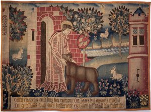 Święty Vaast i Niedźwiedź. Św. Vaast, Św. Gobelin, druga połowa XV wieku. Muzeum Sztuk Pięknych w Arras autorstwa Unknown artist