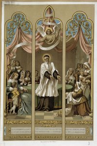 Św. Wincenty a Paulo ustanowił dzieło Enfants Found - wg witrażu XVIII (?). autorstwa Unknown artist