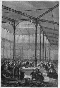 Sprzedaż ryb na aukcji w Halles de Paris w 1866 (Pavillon Baltard). autorstwa Unknown artist
