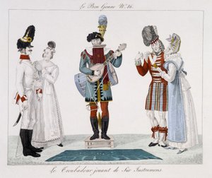 Saltimbanks: Trubadur grający na sześciu instrumentach - w gatunku „Le bon”, deb. 19 wiek autorstwa Unknown artist