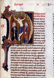Scena ukrzyżowania w papierze firmowym (litera D). Miniatura w „Speculum historyle” Vincenta De Beauvais (XII w.) autorstwa Unknown artist