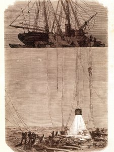 Poszukiwanie hiszpańskich galeonów rozbitych w zatoce Vigo w 1702 roku. Strona zaczerpnięta z „” Emporio Picturesco”” 1871 autorstwa Unknown artist
