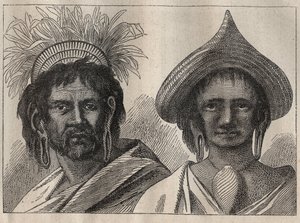 Drugi rejs (1772-1775) kapitana Jamesa Cooka (1728-1779): mężczyzna i kobieta z Wyspy Wielkanocnej - ilustracja z „Wielkich marynarzy XVIII wieku”” autorstwa Unknown artist