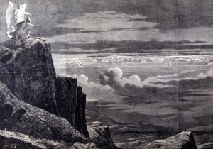 Widziany w Niebiańskiej Jerozolimie; obraz ziemskiej Jerozolimy po Sądzie Ostatecznym, schodzi z nieba, by osiąść na Ziemi. Rycina XIX wieku. autorstwa Unknown artist