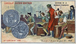 Seria Historia waluty francuskiej wydana przez Chocolat Guérin Boutron. XIX-wieczna chromolitografia. Srebrny Kawalot Ludwika XII. 1498 autorstwa Unknown artist