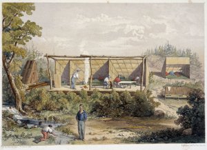Obóz Osadników w Kanadzie - w „Szkice na nipisaguit rzece Nowego Brunszwiku w Ameryce” Williama Hickmana, wyd. Halifax autorstwa Unknown artist