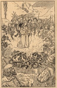 Pozostaje w środku płomieni... Święta Róża z Viterbo (Rosa da Viterbo) (1233-1252). Rycina z końca XIX wieku. Prywatna kolekcja. autorstwa Unknown artist