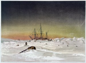 Statek na lodzie - w „Wybrzeżu morza polarnego, narracja ekspedycji arktycznej”, dr Edward Moos, Marcus Nard & Co, Londyn autorstwa Unknown artist