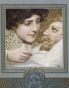 Chory mężczyzna i kobieta podający mu szklankę wody - XIX wiek autorstwa Unknown artist