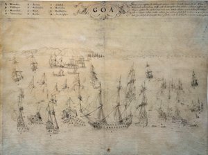 Oblężenie Goa, kolonii portugalskiej, przez flotę holenderską w latach 1603-1639. Rękopis z XVII wieku Paris, B.N. autorstwa Unknown artist