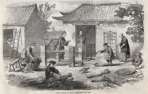 Produkcja jedwabiu w Chinach i różne etapy wytwarzania. autorstwa Unknown artist