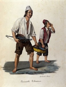 Mały metier ulicy: sprzedawcy chodzących ryb. Sycylia rycina z XIX wieku autorstwa Unknown artist