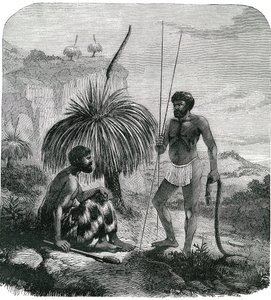 Łowcy węży w Australii. Grawerowanie 1868 autorstwa Unknown artist