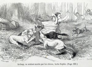 Sophie i wilk - w „Nieszczęściach Sophie” hrabiny Ségur, Hachette autorstwa Unknown artist