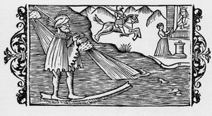 Czarownik przechodzący przez morze w drodze loterii - w "Historii narodów Północy" Olausa Magnusa, Rzym 1555 autorstwa Unknown artist