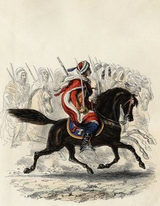 Spahis (korpus kawalerii indyjskiej armii francuskiej) złożony głównie z jeźdźców arabskich szkolonych dla prowincji Algier w 1834, d