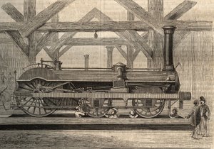 Model lokomotywy parowej, system Crampton o nazwie Thomas Russell Crampton (1816-1888). Grawerunek z 1856 roku. autorstwa Unknown artist