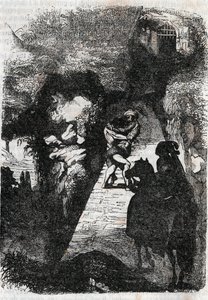Walka między Rolandem a Rodomontem - rycina z 1851 r. z „Wściekły Roland” (Orlando furioso) (XVI w.) Ludovico Ariosto, znanego jako Ariosta - Wydanie przetłumaczone z języka włoskiego przez hrabiego Tressan i wydane przez Gustave