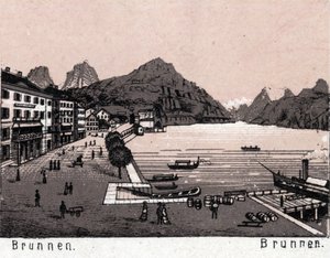 Szwajcaria: widok na miasto Brunnen. w „” Świat ilustruje 168 odsłon”” Niedatowany (koniec XIX wieku) autorstwa Unknown artist