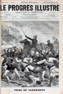 Zdobycie Antananarywa - francuskie wojsko najechało na Antananarywa 1895 - Conquete de Madagascar. - zdobycie Tananarive przez francuskie siły ekspedycyjne w dniu 30 września 1895 r. - grawerowanie w „Le Progres illustrious” z 1895 r. autorstwa Unknown artist