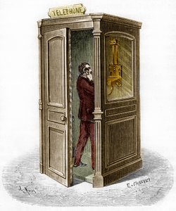 Budka telefoniczna w 1888 r. Grawerowanie w „Dzienniku młodości” autorstwa Unknown artist