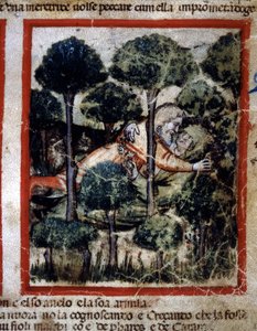 Thamar (Tamar) jest opętany przez Amnona (Ammona)” Miniatura zaczerpnięta z Kodeksu 212 (lub Kodeksu Padewskiego lub Biblii Padwy) 1390-1400 Rovigo, Accademia dei Concordi autorstwa Unknown artist
