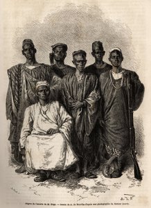 Afrykańska eskorta Maga, porucznika na statku, wysłana na misję do Nigru. Grawer ilustrujący historię podróży porucznika Mage w Sudanie Zachodnim w latach 1863-1866, opublikowany w „Le tour du monde, nouveau journal des voyages” pod redakcją E. autorstwa Unknown artist