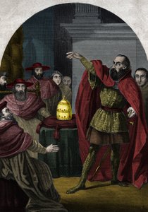 Antypapież Jan XXIII (Antipapa Giovanni 23) (1410-1415) (Baldassarre Cossa) został ogłoszony suwerennym papieżem przez sobór w Pizie w 1410. Grawerowanie od 1842 w „Histoire des Popes” Maurice Lachatre. Prywatna kolekcja. autorstwa Unknown artist