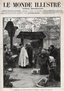 Błogosławieństwo pisanek w Galicji (Mała Rosja) - rycina w „Świat znakomity” z 1895 r. autorstwa Unknown artist
