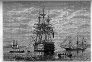 „Borda” i jej przybudówki „Janus” i „Bougainville”. Grawerowanie w „Le journal de la jeunesse”” autorstwa Unknown artist