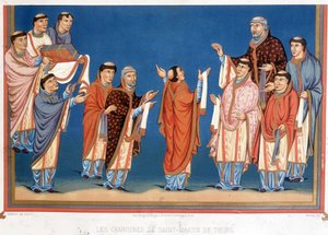 Kanonicy św. Marcina z Tours ofiarowują królowi Karolowi Łysemu Biblię napisaną w ich opactwie autorstwa Unknown artist