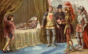 Angielski gubernator Chateauneuf de Randon (Chateauneuf-de-Randon, Owernia) poddał się i przybył, aby 13 lipca 1380 r. złożyć klucze do placu na łożu śmierci Bertranda du Guesclina, przed którym miasto oblegało. Łącznik umarł, zgadza się autorstwa Unknown artist