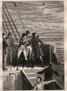 Wyprawa na Ziemie Południowe (1800-1803) Nicolasa Baudina (1754-1803): marynarze z Nowej Holandii (Australia) zgłaszają zasłonę na horyzoncie - ilustracja zaczerpnięta z „Wielkich Marynarzy XVIII wieku” autorstwa Unknown artist