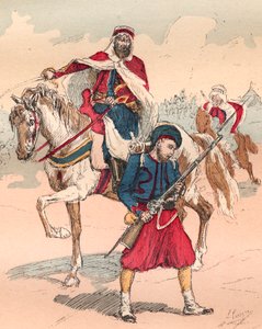 Armia francuska pod panowaniem Ludwika Filipa od 1830 do 1848 - Zouave i Spahi - Grawerowanie od 1882 w „Histoire de dix ans: 1830-1840”” Louis-Blanc (1811-1882) autorstwa Unknown artist