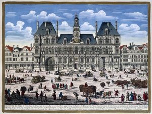 Hôtel de Ville de Paris i jego plac w XVI wieku - grawer autorstwa Unknown artist