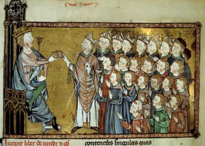 Król Francji Ludwik X Hutin (1289-1316) przekazał Kartę Normanom dnia 19.03.2013, proponując księciu Normandii większą niezależność i mniejsze podatki. Miniatura z XIV-wiecznego rękopisu autorstwa Unknown artist