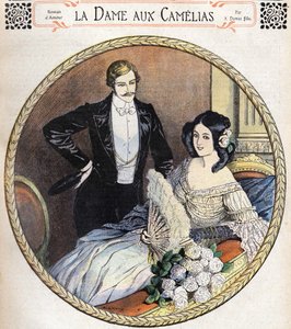 Lady of the Camelias autorstwa Alexandre Dumas Jr., ilustracja z końca XIX wieku po dzienniku powieściowym. autorstwa Unknown artist
