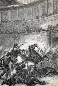 Masakra w Tesalonice w 390 roku. Rycina 1884 autorstwa Unknown artist